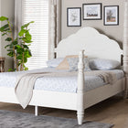 Baxton Studio Martino Four-Poster Platform Bed - Sculpted Post Bed Frame with Panel Headboard, Vintage Spindle Bed, White, Queen