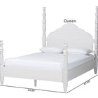 Baxton Studio Martino Four-Poster Platform Bed - Sculpted Post Bed Frame with Panel Headboard, Vintage Spindle Bed, White, Queen