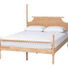 Baxton Studio Caliana Bobbin Four-Poster Platform Bed - Wooden Bed Frame with Turned Spindle Posts and Panel Headboard, Vintage-Inspired Bedroom Furniture, Natural Brown, King