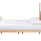 Baxton Studio Caliana Bobbin Four-Poster Platform Bed - Wooden Bed Frame with Turned Spindle Posts and Panel Headboard, Vintage-Inspired Bedroom Furniture, Natural Brown, King