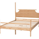 Baxton Studio Caliana Bobbin Four-Poster Platform Bed - Wooden Bed Frame with Turned Spindle Posts and Panel Headboard, Vintage-Inspired Bedroom Furniture, Natural Brown, King