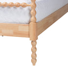 Baxton Studio Caliana Bobbin Four-Poster Platform Bed - Wooden Bed Frame with Turned Spindle Posts and Panel Headboard, Vintage-Inspired Bedroom Furniture, Natural Brown, Queen