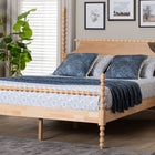 Baxton Studio Caliana Bobbin Four-Poster Platform Bed - Wooden Bed Frame with Turned Spindle Posts and Panel Headboard, Vintage-Inspired Bedroom Furniture, Natural Brown, King