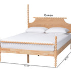 Baxton Studio Caliana Bobbin Four-Poster Platform Bed - Wooden Bed Frame with Turned Spindle Posts and Panel Headboard, Vintage-Inspired Bedroom Furniture, Natural Brown, King
