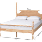 Baxton Studio Caliana Bobbin Four-Poster Platform Bed - Wooden Bed Frame with Turned Spindle Posts and Panel Headboard, Vintage-Inspired Bedroom Furniture, Natural Brown, Queen