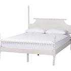 Baxton Studio Caliana Bobbin Four-Poster Platform Bed - Wooden Bed Frame with Turned Spindle Posts and Panel Headboard, Vintage-Inspired Bedroom Furniture, White, Queen