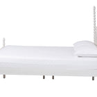 Baxton Studio Caliana Bobbin Four-Poster Platform Bed - Wooden Bed Frame with Turned Spindle Posts and Panel Headboard, Vintage-Inspired Bedroom Furniture, White, Queen