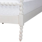 Baxton Studio Caliana Bobbin Four-Poster Platform Bed - Wooden Bed Frame with Turned Spindle Posts and Panel Headboard, Vintage-Inspired Bedroom Furniture, White, King