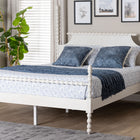 Baxton Studio Caliana Bobbin Four-Poster Platform Bed - Wooden Bed Frame with Turned Spindle Posts and Panel Headboard, Vintage-Inspired Bedroom Furniture, White, Queen