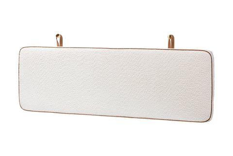 Baxton Studio Belden Boucle Upholstered Wall-Mounted Headboard - Padded Cushion Panel with Faux Leather Piping, Modern Bedroom Accent Piece, Cream, Queen