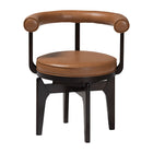 Baxton Studio Delacruz Swivel Dining Chair - Round Open Back Accent Chair with Faux Leather Upholstery, Modern Contemporary Seating for Kitchen or Dining Room