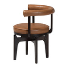 Baxton Studio Delacruz Swivel Dining Chair - Round Open Back Accent Chair with Faux Leather Upholstery, Modern Contemporary Seating for Kitchen or Dining Room