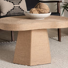 bali & pari Lenka Natural Jute Coffee Table - Textured Handwoven Cocktail Table with Sculptural Base and Irregular Top for Living Room or Lounge