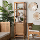 bali & pari Sibu Storage Cabinet with Rattan Door - Tall Accent Display Tower with Open Shelves and Cabinet for Living Room, Bedroom or Office