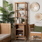 bali & pari Sibu Storage Cabinet with Rattan Door - Tall Accent Display Tower with Open Shelves and Cabinet for Living Room, Bedroom or Office