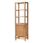 bali & pari Sibu Storage Cabinet with Rattan Door - Tall Accent Display Tower with Open Shelves and Cabinet for Living Room, Bedroom or Office