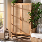 bali & pari Sibu Storage Cabinet with Rattan Doors - Tall Accent Cabinet with Double Doors and Four Interior Shelves for Living Room, Bedroom or Office