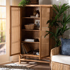bali & pari Sibu Storage Cabinet with Rattan Doors - Tall Accent Cabinet with Double Doors and Four Interior Shelves for Living Room, Bedroom or Office