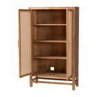 bali & pari Sibu Storage Cabinet with Rattan Doors - Tall Accent Cabinet with Double Doors and Four Interior Shelves for Living Room, Bedroom or Office