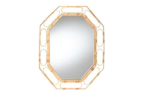 bali & pari Remedy Octagonal Natural Rattan Wall Mirror - Handwoven Accent Mirror with Open Loop Detailing, Boho Coastal Style for Entryway, Bedroom, or Living Room Decor