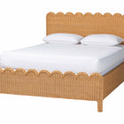 bali & pari Maritza Scalloped Natural Rattan Bed Frame - Handwoven Wicker Headboard and Footboard with Decorative Edge Detail, Boho Coastal Style for Bedroom, Queen