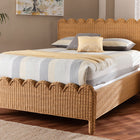 bali & pari Maritza Scalloped Natural Rattan Bed Frame - Handwoven Wicker Headboard and Footboard with Decorative Edge Detail, Boho Coastal Style for Bedroom, Queen