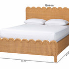 bali & pari Maritza Scalloped Natural Rattan Bed Frame - Handwoven Wicker Headboard and Footboard with Decorative Edge Detail, Boho Coastal Style for Bedroom, Queen