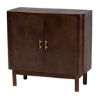 bali & pari Latika Real Burl Wood Storage Cabinet in Dark Walnut Brown - Modern Accent Cupboard with Double Doors and Brass Handles, Elegant Sideboard for Entryway, Living Room, or Dining Area
