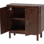 bali & pari Latika Real Burl Wood Storage Cabinet in Dark Walnut Brown - Modern Accent Cupboard with Double Doors and Brass Handles, Elegant Sideboard for Entryway, Living Room, or Dining Area