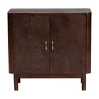 bali & pari Latika Real Burl Wood Storage Cabinet in Dark Walnut Brown - Modern Accent Cupboard with Double Doors and Brass Handles, Elegant Sideboard for Entryway, Living Room, or Dining Area