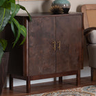 bali & pari Latika Real Burl Wood Storage Cabinet in Dark Walnut Brown - Modern Accent Cupboard with Double Doors and Brass Handles, Elegant Sideboard for Entryway, Living Room, or Dining Area