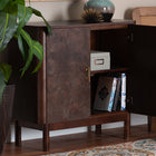 bali & pari Latika Real Burl Wood Storage Cabinet in Dark Walnut Brown - Modern Accent Cupboard with Double Doors and Brass Handles, Elegant Sideboard for Entryway, Living Room, or Dining Area