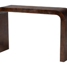 bali & pari Revelle Real Burl Wood Console Table in Dark Walnut Brown - Modern Entryway or Sofa Table with Waterfall Design and Minimalist Silhouette for Living Room or Hallway