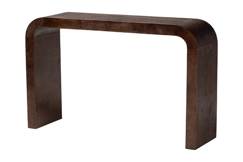 bali & pari Revelle Real Burl Wood Console Table in Dark Walnut Brown - Modern Entryway or Sofa Table with Waterfall Design and Minimalist Silhouette for Living Room or Hallway