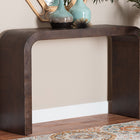 bali & pari Revelle Real Burl Wood Console Table in Dark Walnut Brown - Modern Entryway or Sofa Table with Waterfall Design and Minimalist Silhouette for Living Room or Hallway