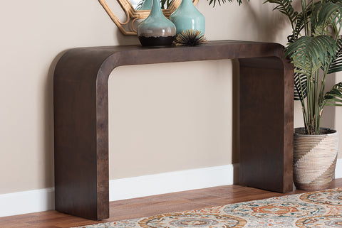 bali & pari Revelle Real Burl Wood Console Table in Dark Walnut Brown - Modern Entryway or Sofa Table with Waterfall Design and Minimalist Silhouette for Living Room or Hallway