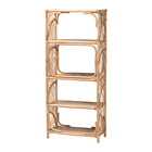 bali & pari Baara Natural Rattan 4-Tier Display Shelf - Handcrafted Bookcase with Openwork Side Panels, Boho Coastal Design for Living Room or Bedroom