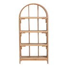 bali & pari Natania Natural Rattan 4-Tier Display Shelf - Handwoven Arched Bookcase with Webbed Side Panels, Boho Coastal Design for Living Room, Entryway, or Bedroom