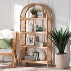 bali & pari Natania Natural Rattan 4-Tier Display Shelf - Handwoven Arched Bookcase with Webbed Side Panels, Boho Coastal Design for Living Room, Entryway, or Bedroom