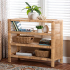 bali & pari Abelia Natural Rattan 4-Tier Display Shelf - Handwoven Boho Coastal Bookcase or Entryway Storage, Lightweight Wicker Accent Furniture