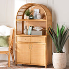 bali & pari Mairen Arched Natural Rattan Storage Cabinet -  Handwoven Pole Rattan Hutch with Two Drawers and Doors, Boho Coastal Display Cabinet for Dining Room or Living Space