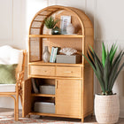 bali & pari Mairen Arched Natural Rattan Storage Cabinet -  Handwoven Pole Rattan Hutch with Two Drawers and Doors, Boho Coastal Display Cabinet for Dining Room or Living Space