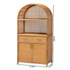 bali & pari Mairen Arched Natural Rattan Storage Cabinet -  Handwoven Pole Rattan Hutch with Two Drawers and Doors, Boho Coastal Display Cabinet for Dining Room or Living Space