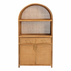 bali & pari Mairen Arched Natural Rattan Storage Cabinet -  Handwoven Pole Rattan Hutch with Two Drawers and Doors, Boho Coastal Display Cabinet for Dining Room or Living Space