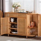 bali & pari McKenna Natural Rattan Sideboard - Handwoven Wicker Buffet Credenza, Boho Coastal Style for Dining or Living Room, 2-Drawer