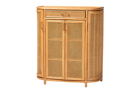 bali & pari McKenna Natural Rattan Storage Cabinet - Handwoven Wicker Accent Cabinet, Boho Coastal Style for Living Room or Entryway, 1-Drawer