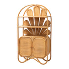 bali & pari Noreen Peacock Fan Natural Rattan Cabinet - Handcrafted Rattan Pole Hutch with Woven Doors and Shelves, Boho Coastal Accent Shelving and Display Unit