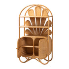 bali & pari Noreen Peacock Fan Natural Rattan Cabinet - Handcrafted Rattan Pole Hutch with Woven Doors and Shelves, Boho Coastal Accent Shelving and Display Unit