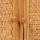 bali & pari Noreen Peacock Fan Natural Rattan Cabinet - Handcrafted Rattan Pole Hutch with Woven Doors and Shelves, Boho Coastal Accent Shelving and Display Unit