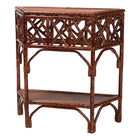 bali & pari Gaspar Marbled Tortoise Natural Rattan Console Table - Handcrafted Accent Table with Chippendale Design, Coastal Tropical Style for Entryway, Hallway, or Living Room